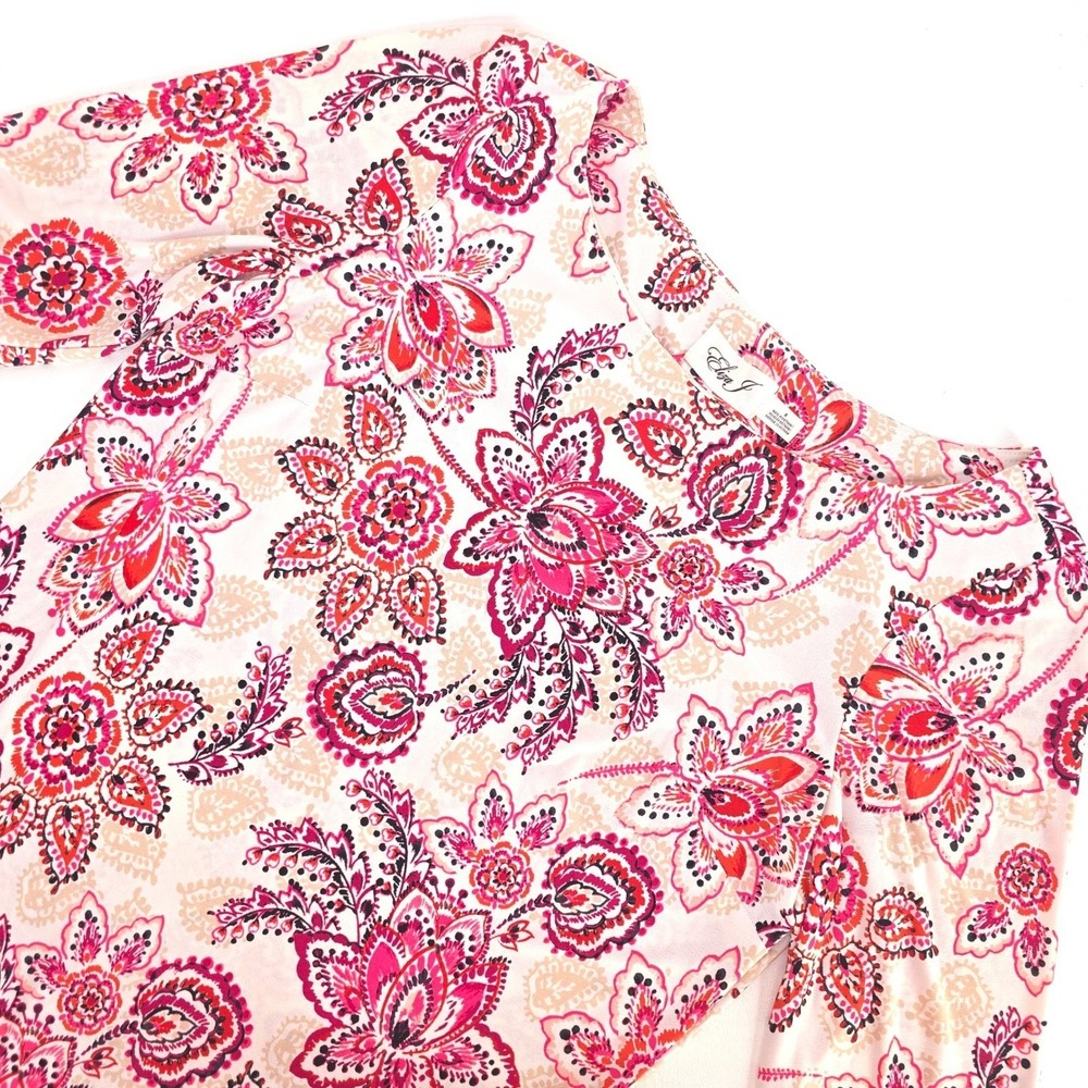 Eliza J Floral Border Print Dress Womens 8 Paisley Half Sleeve Boho Chic Preppy